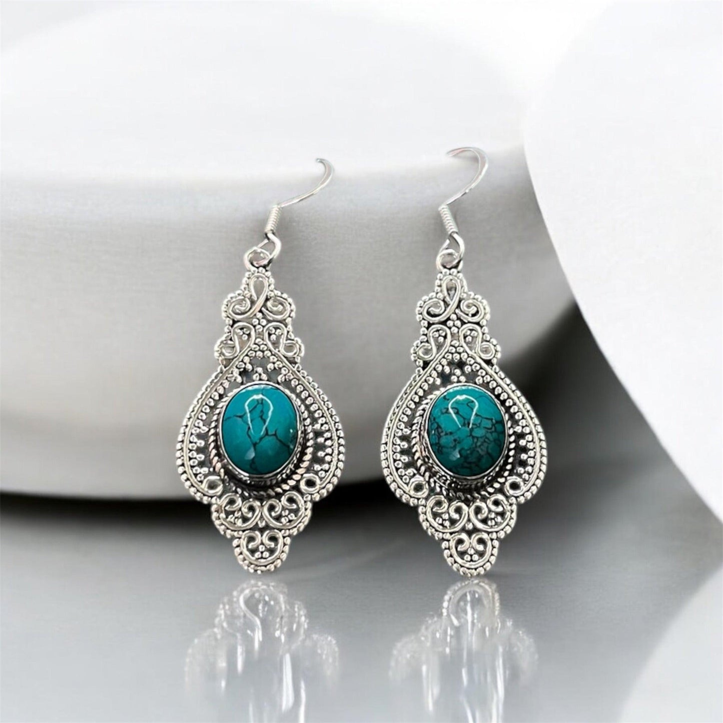 Skyline Spark Turquoise 925 Silver Earrings - Shineers