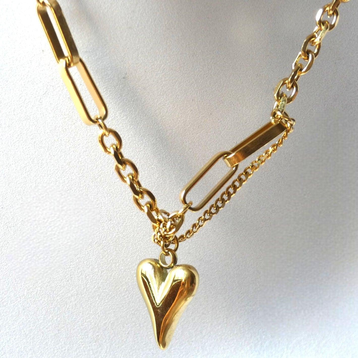 Heart Double Chain Pendant Necklace - Shineers
