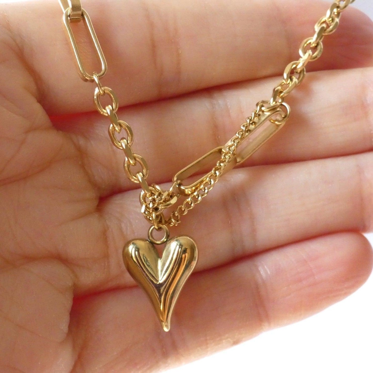 Heart Double Chain Pendant Necklace - Shineers