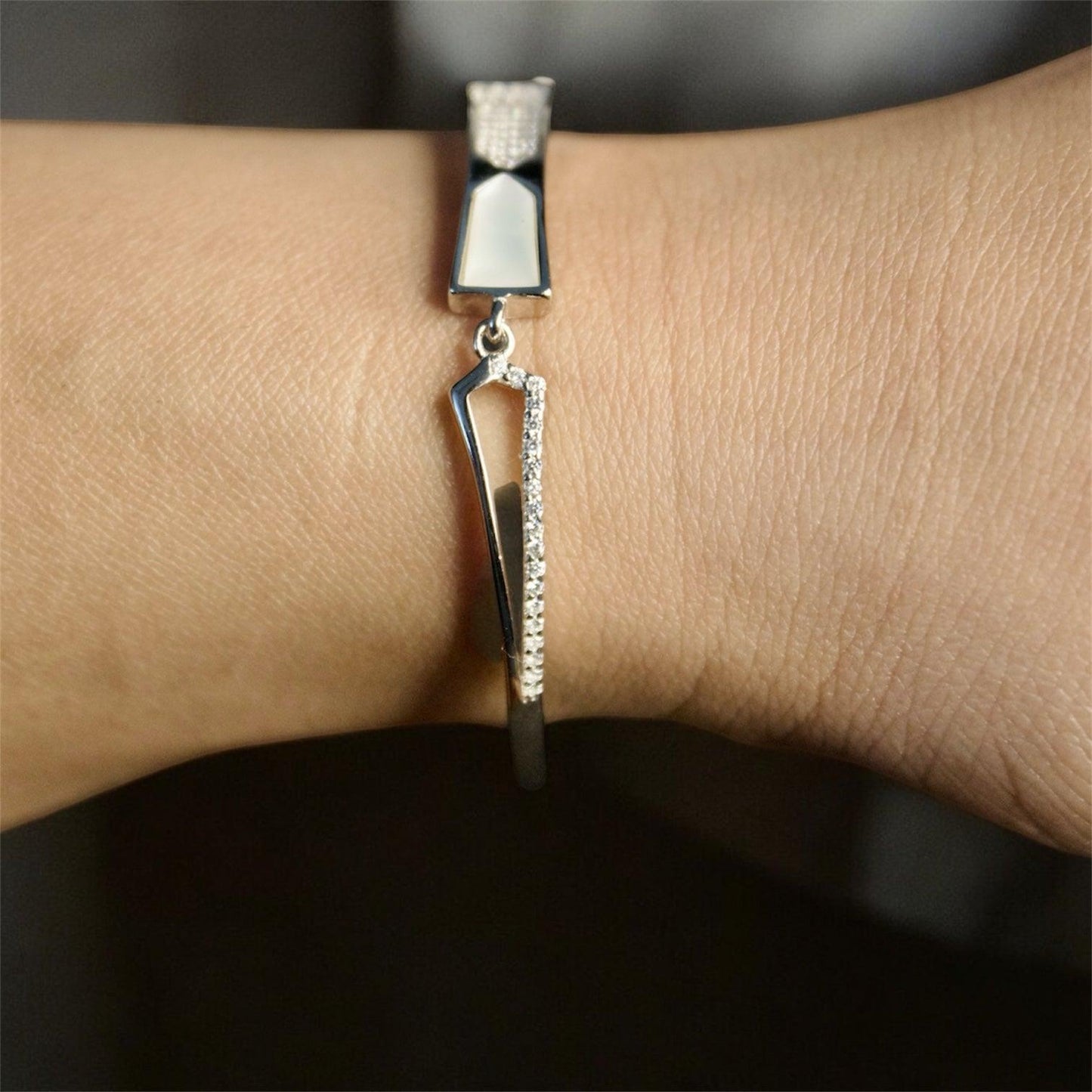 Radiant Elegance Zircon Studded 925 Silver Bracelet - Shineers