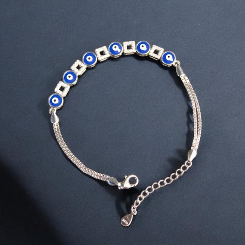 Protective Eye Blue stone 925 Sterling Silver Bracelet - Shineers