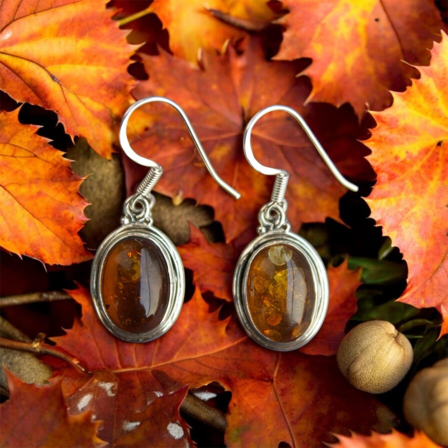 Honey Bliss Amber Gemstone 925 Silver Earrings - Shineers