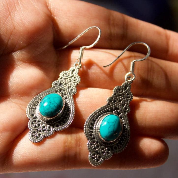 Skyline Spark Turquoise 925 Silver Earrings - Shineers