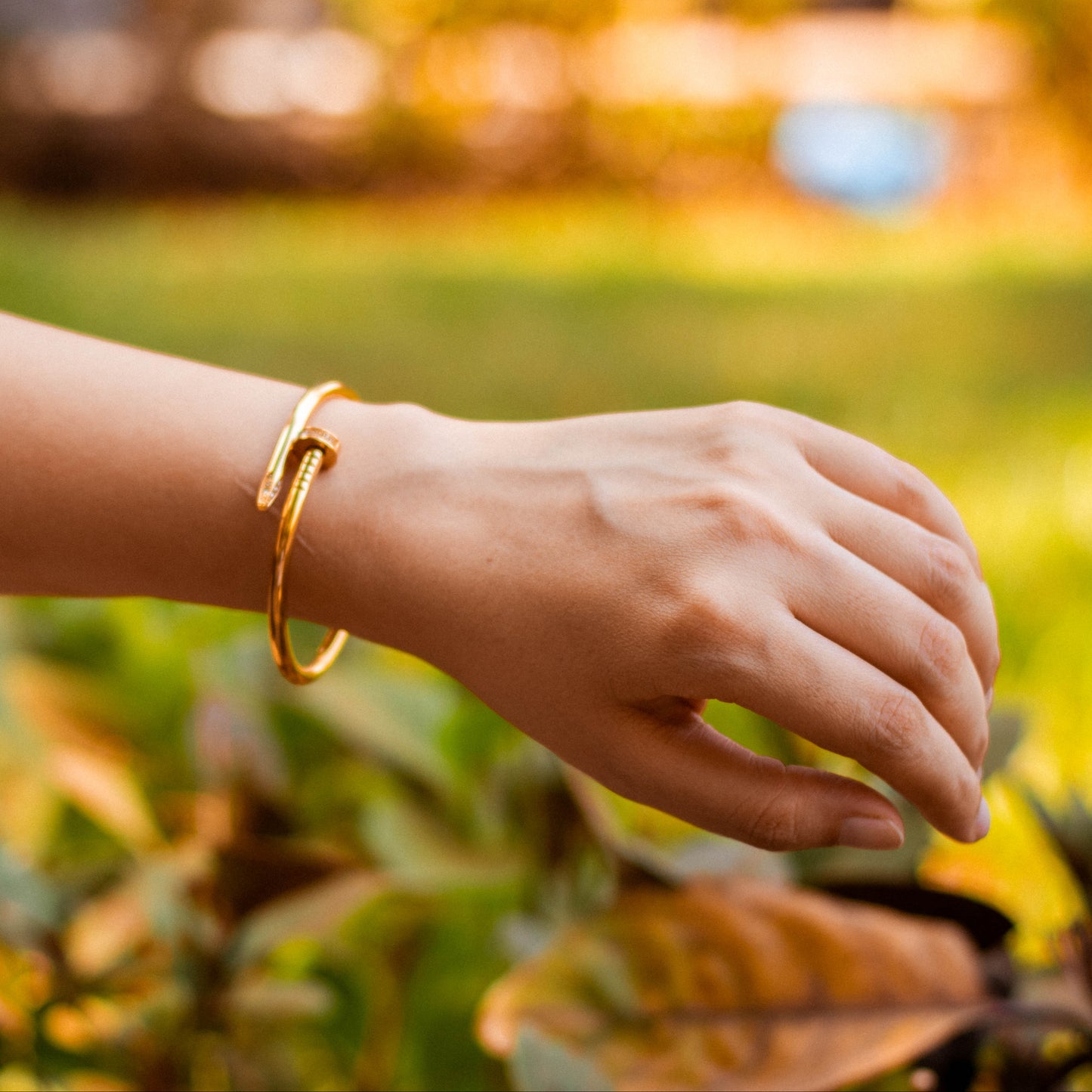 Rhinestone Nail Gold Plated Bracelet