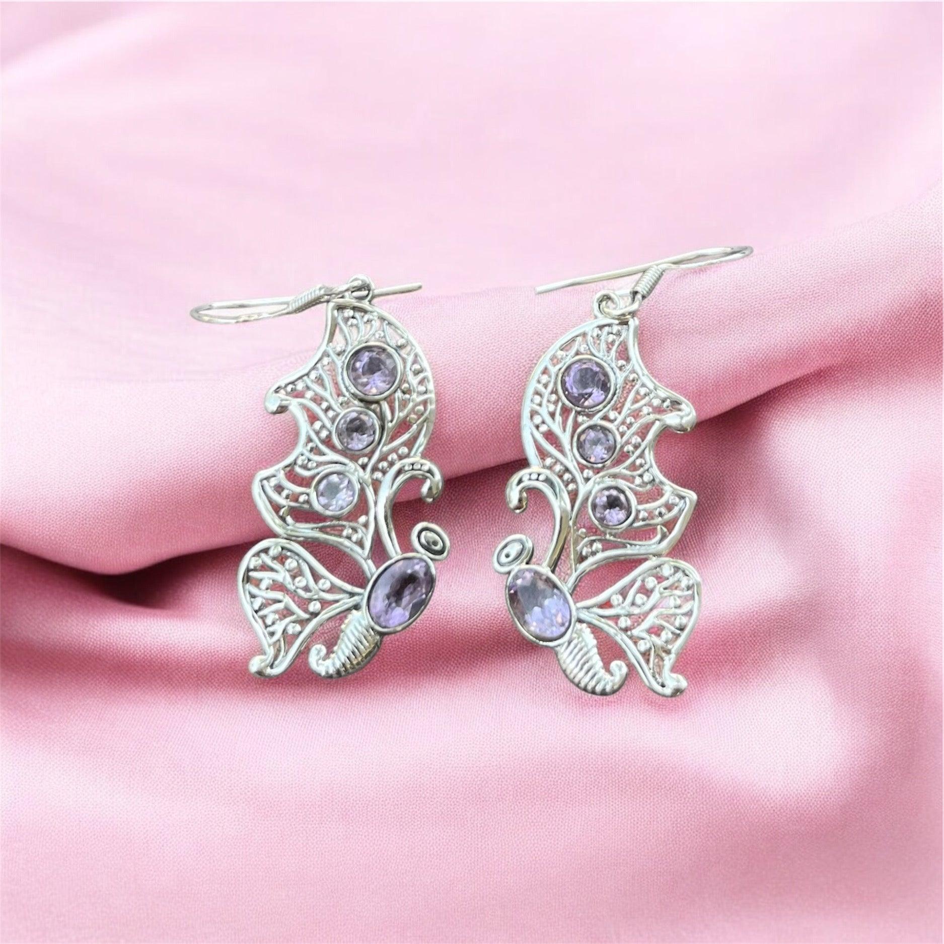 Butterfly Lolite Gemstone 925 Silver Earrings - Shineers