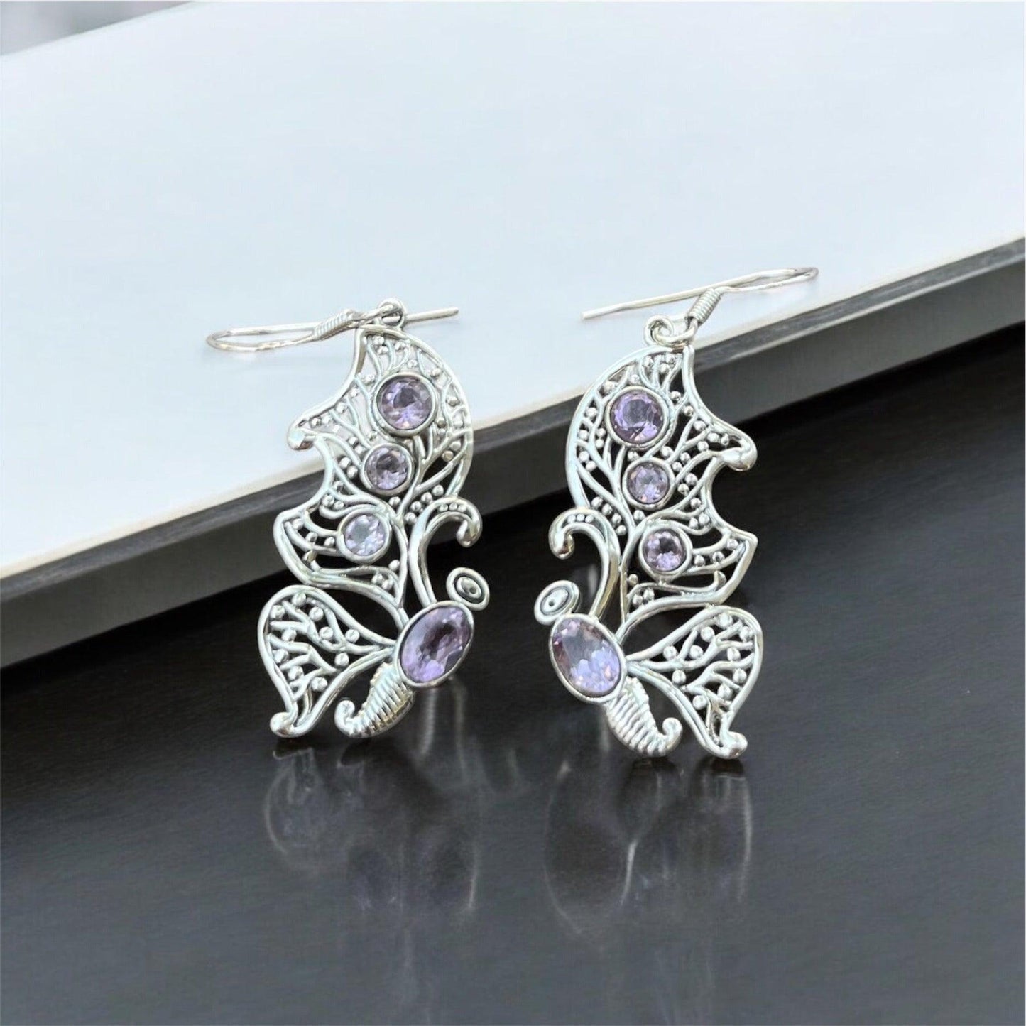 Butterfly Lolite Gemstone 925 Silver Earrings - Shineers