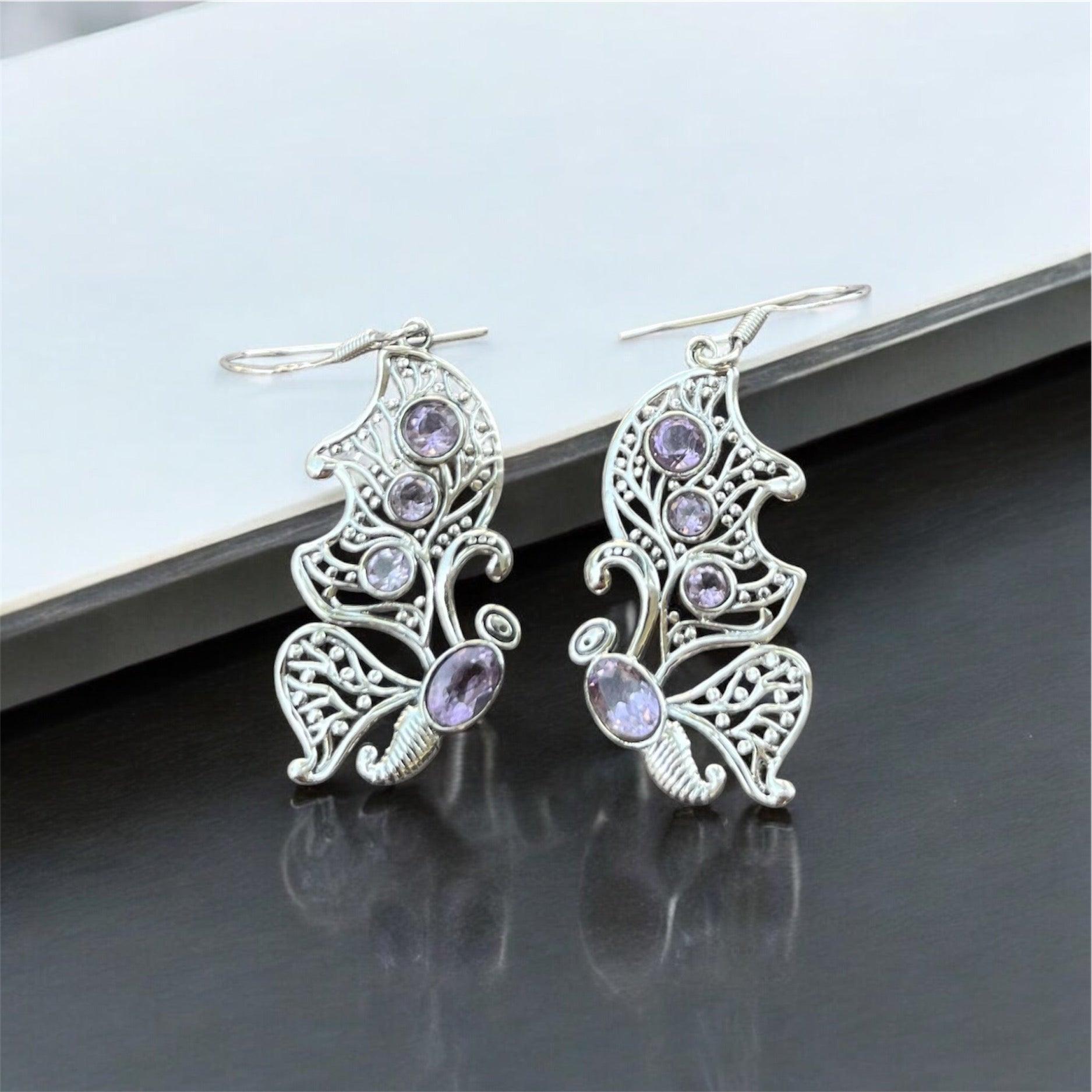 Butterfly Lolite Gemstone 925 Silver Earrings - Shineers