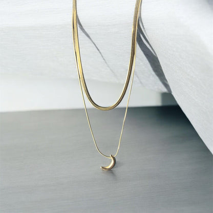 Crescent Moon Double layered chain Pendant - Shineers