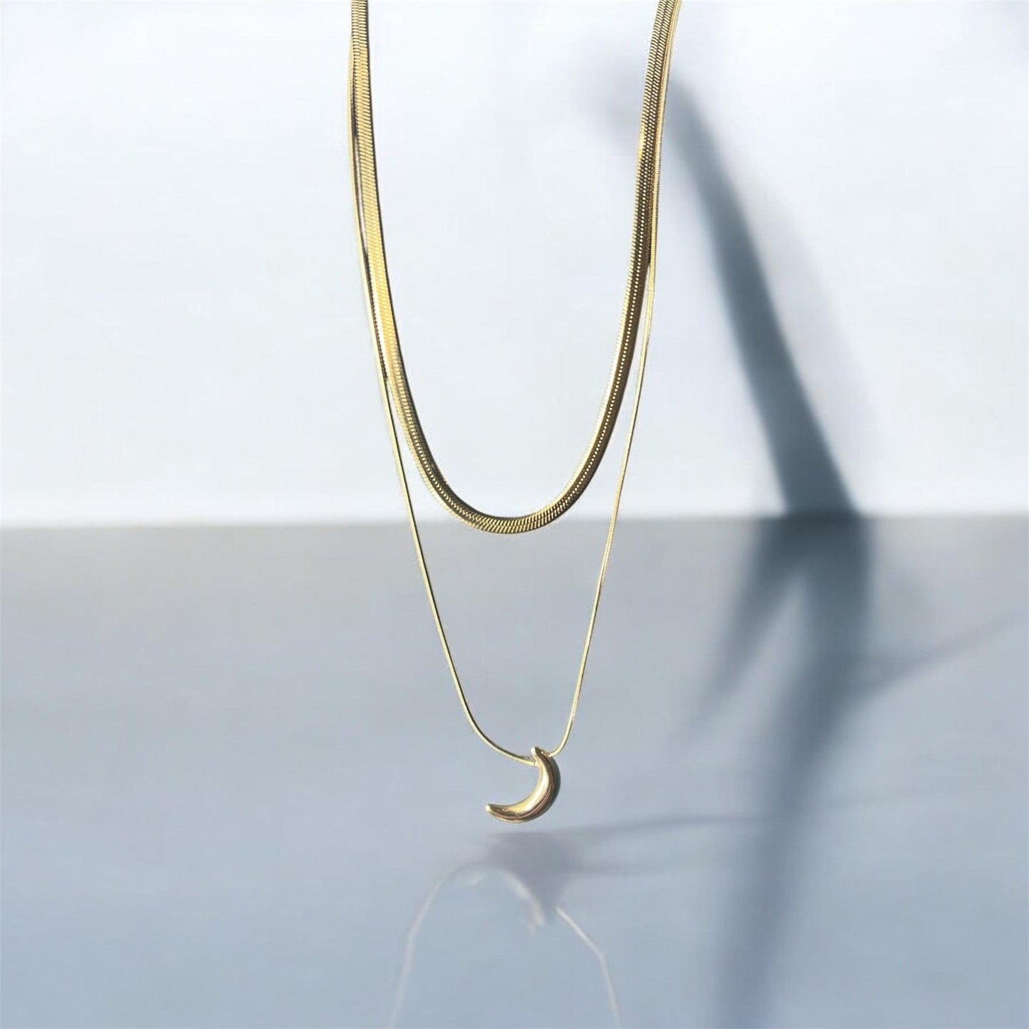 Crescent Moon Double layered chain Pendant - Shineers