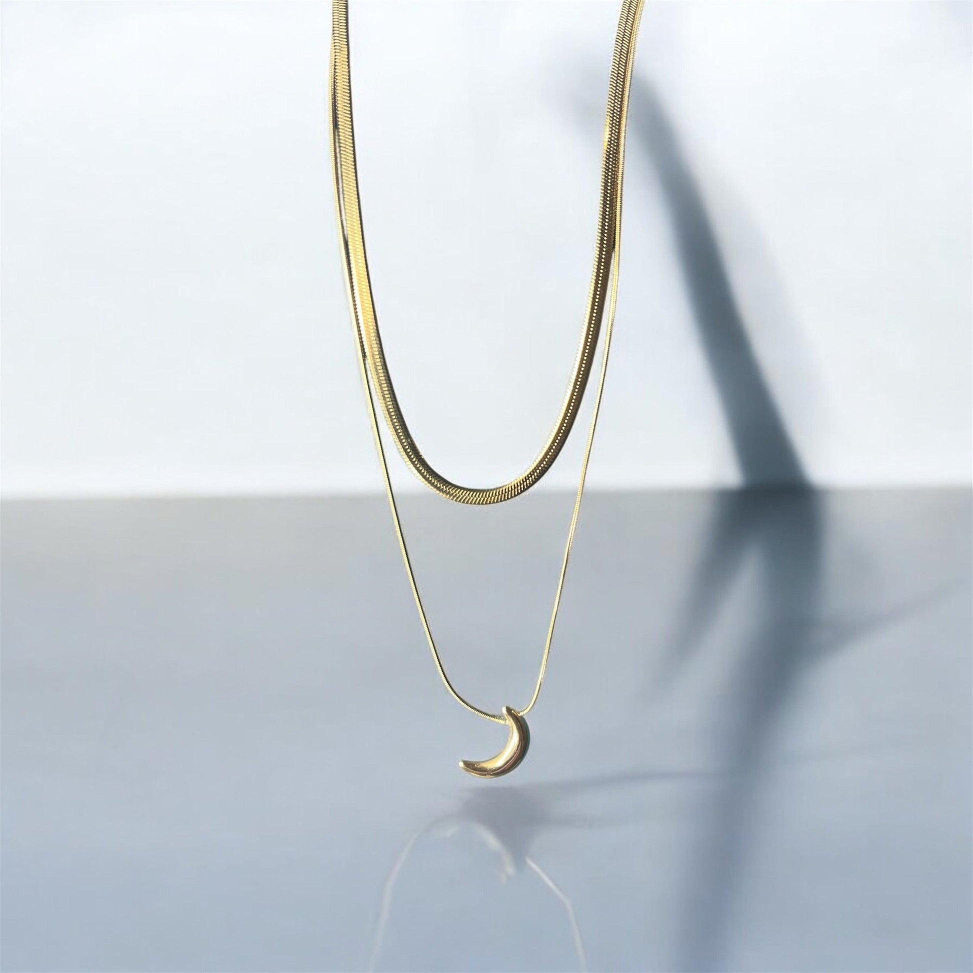 Crescent Moon Double layered chain Pendant - Shineers