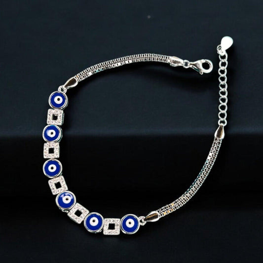 Protective Eye Blue stone 925 Sterling Silver Bracelet - Shineers
