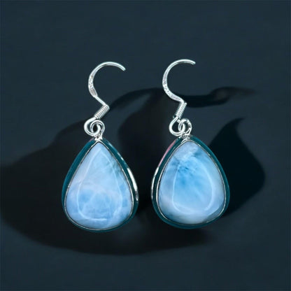 Rain Drop Larimar Gemstone 925 silver earring - Shineers