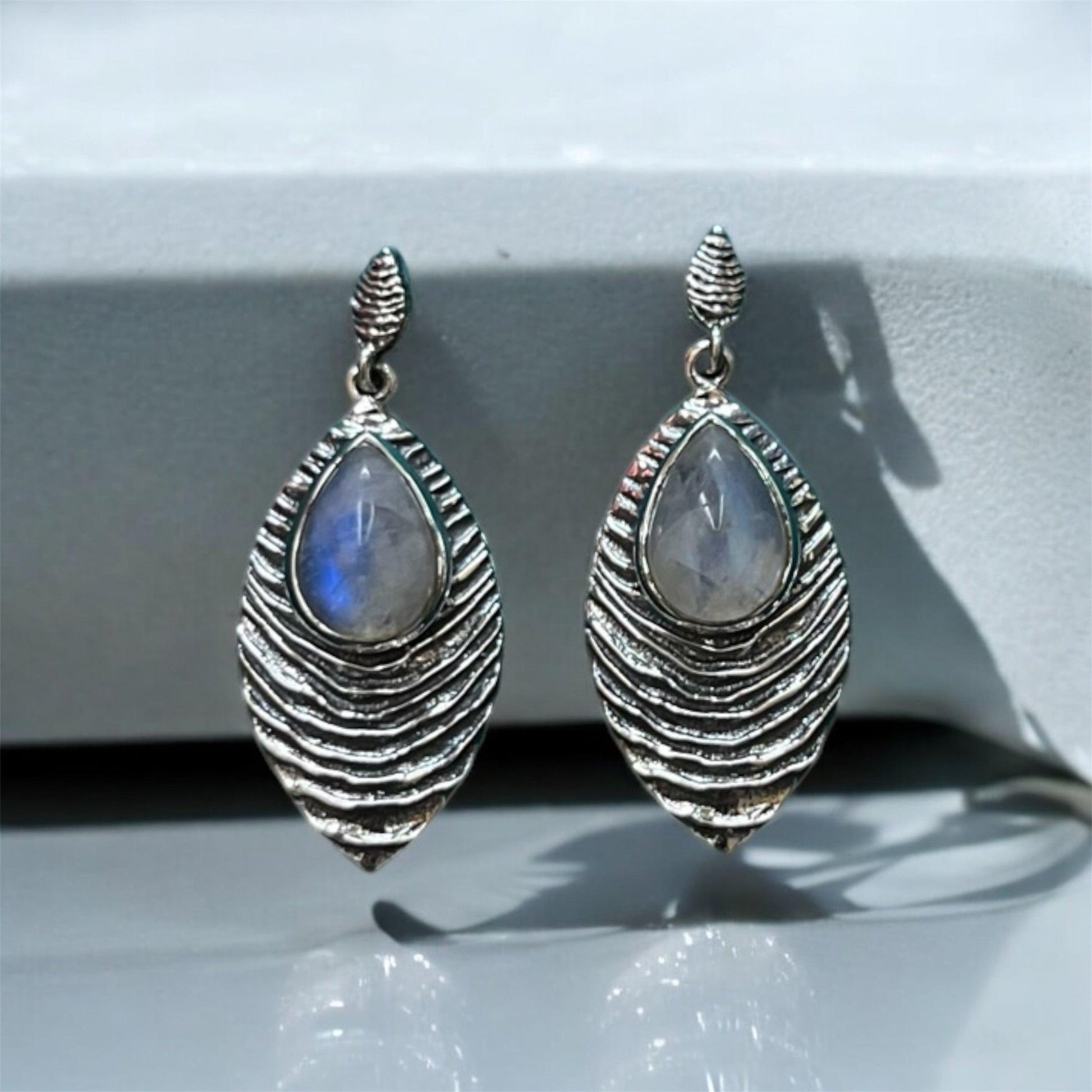 Lunar Leaf Moonstone 925 Silver Earrings - Shineers