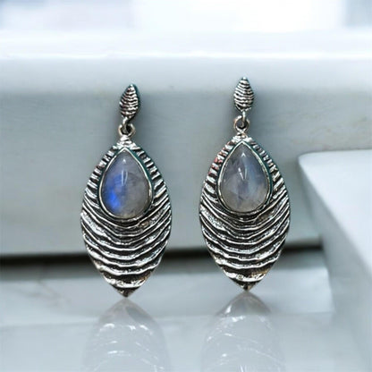 Lunar Leaf Moonstone 925 Silver Earrings - Shineers
