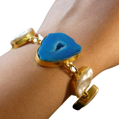 Natural Stone Baroque pearl Hand Crafted Gold Plated Statement Bracelet - Shineers