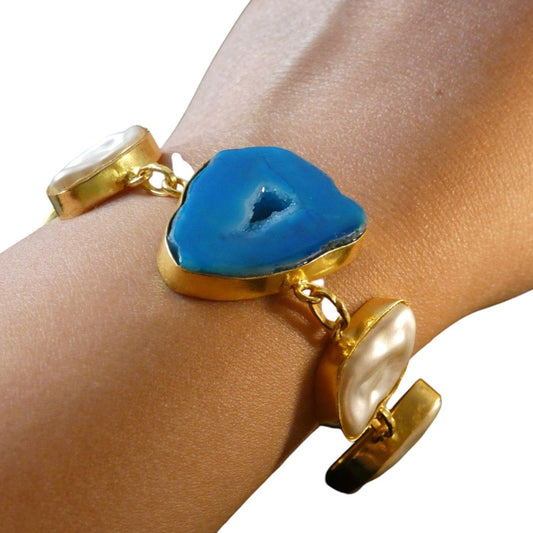 Natural Stone Baroque pearl Hand Crafted Gold Plated Statement Bracelet - Shineers