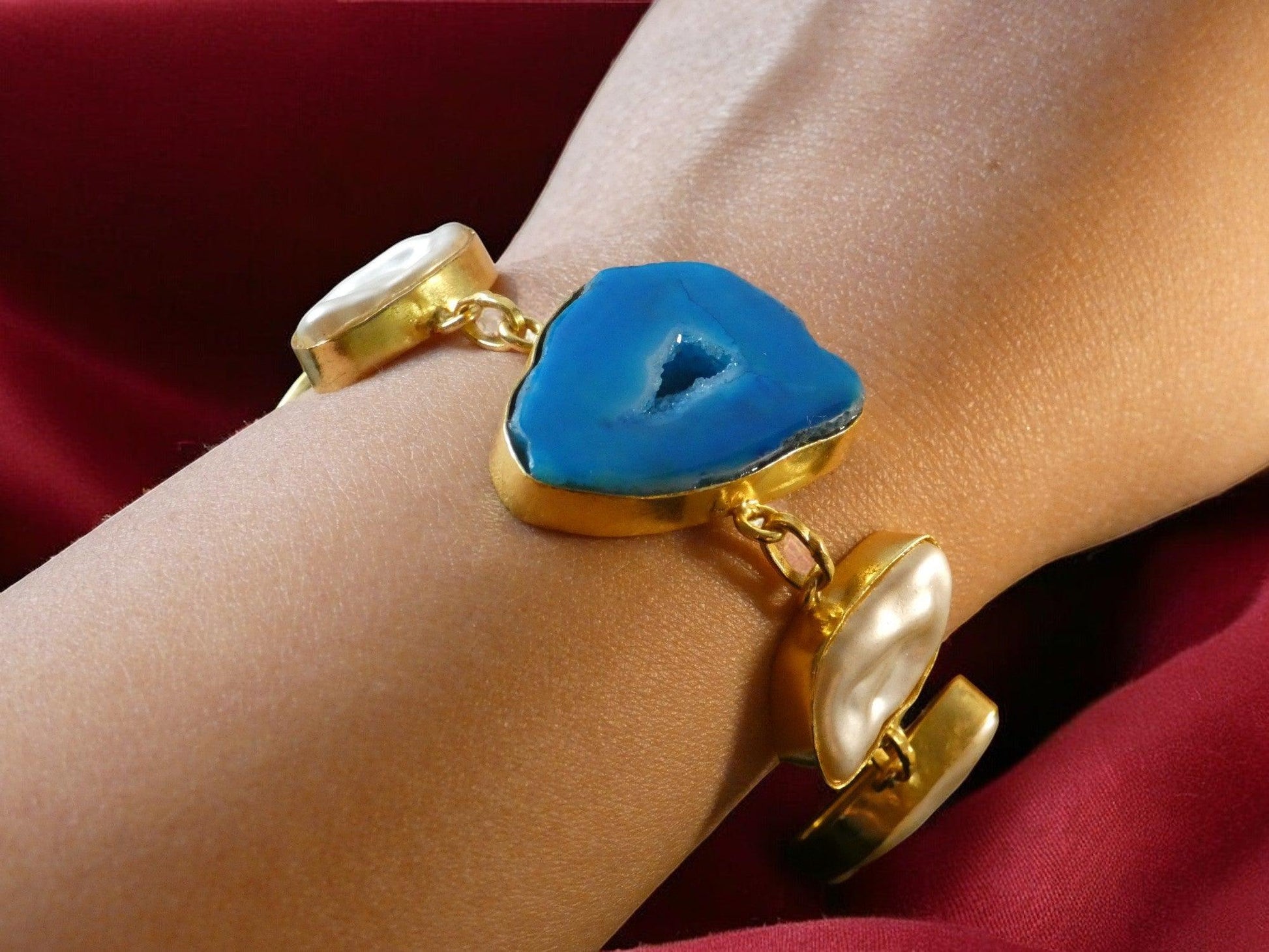 Natural Stone Baroque pearl Hand Crafted Gold Plated Statement Bracelet - Shineers