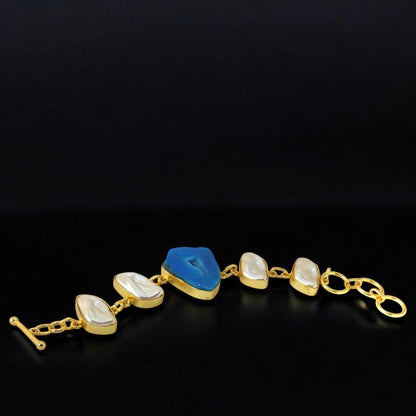 Natural Stone Baroque pearl Hand Crafted Gold Plated Statement Bracelet - Shineers