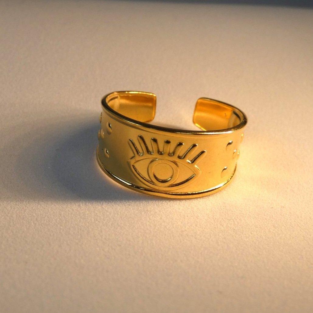 Evil Eye Charm 18K Gold Plated Ring - Shineers
