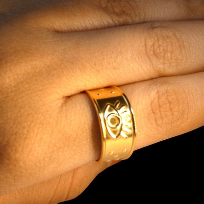 Evil Eye Charm 18K Gold Plated Ring - Shineers