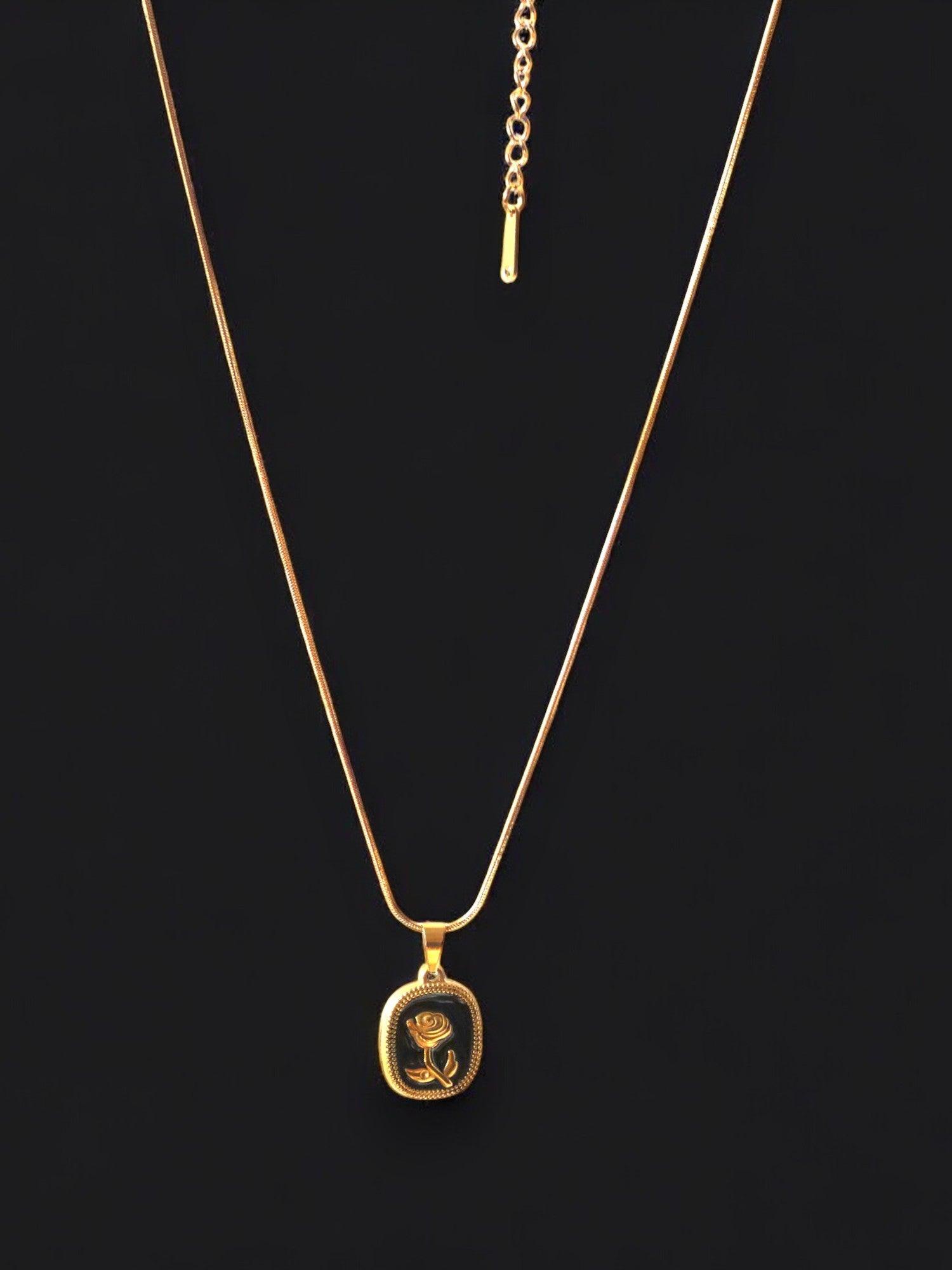 Black Rose Pendant Necklace - Shineers