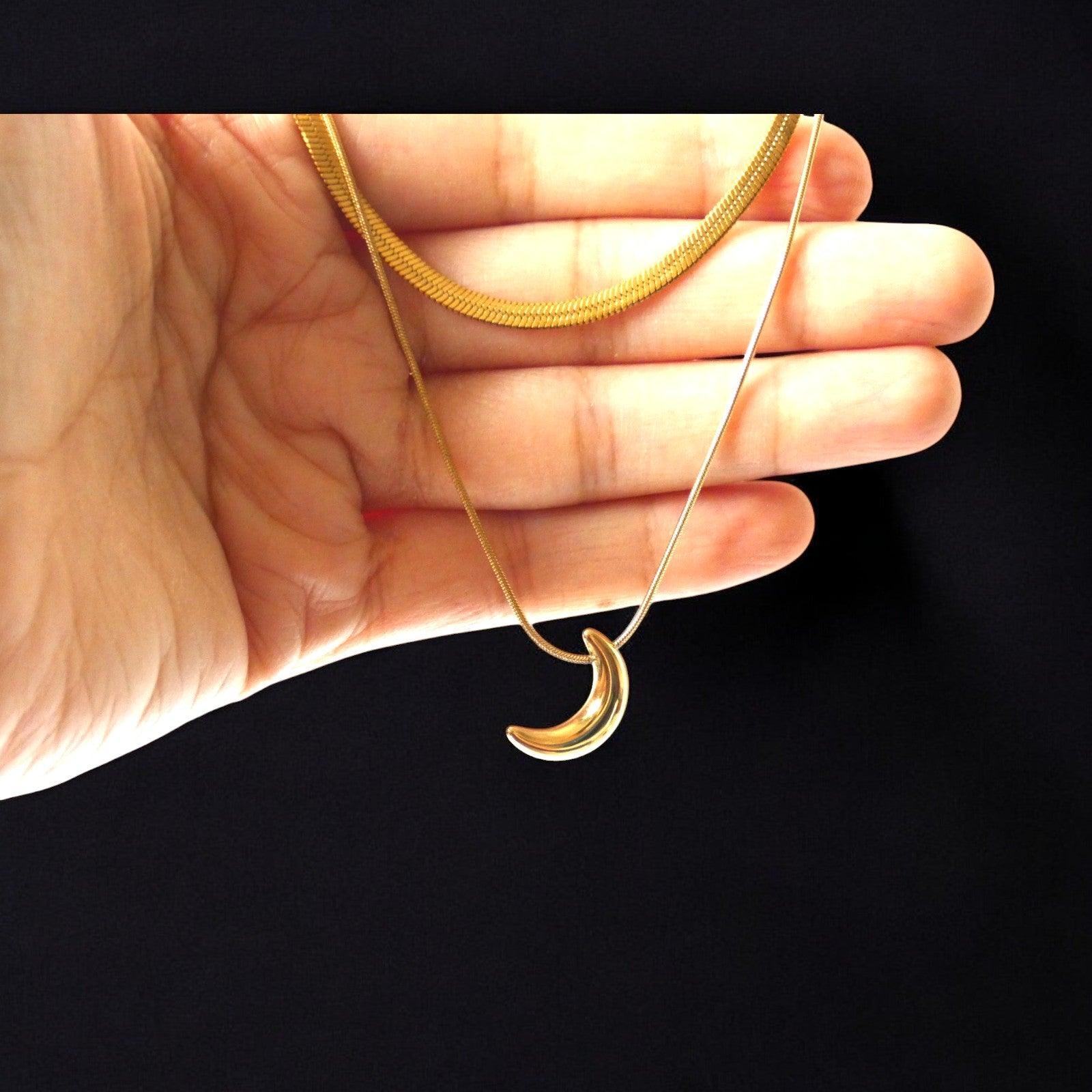 Crescent Moon Double layered chain Pendant - Shineers