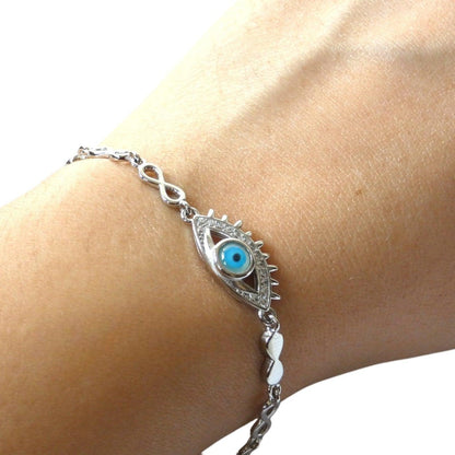 Boss Evil Eye Charm 925 Sterling Silver Bracelet - Shineers