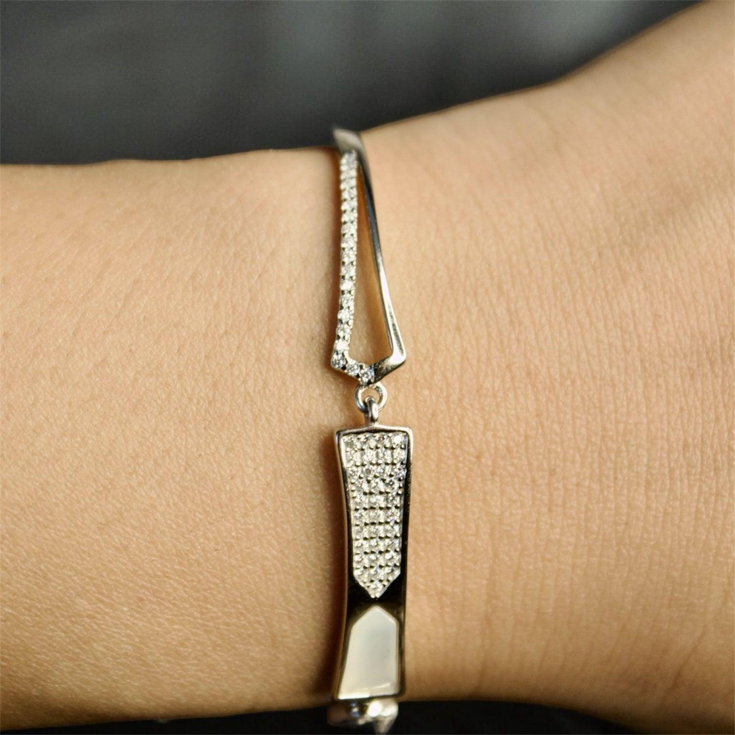 Radiant Elegance Zircon Studded 925 Silver Bracelet - Shineers