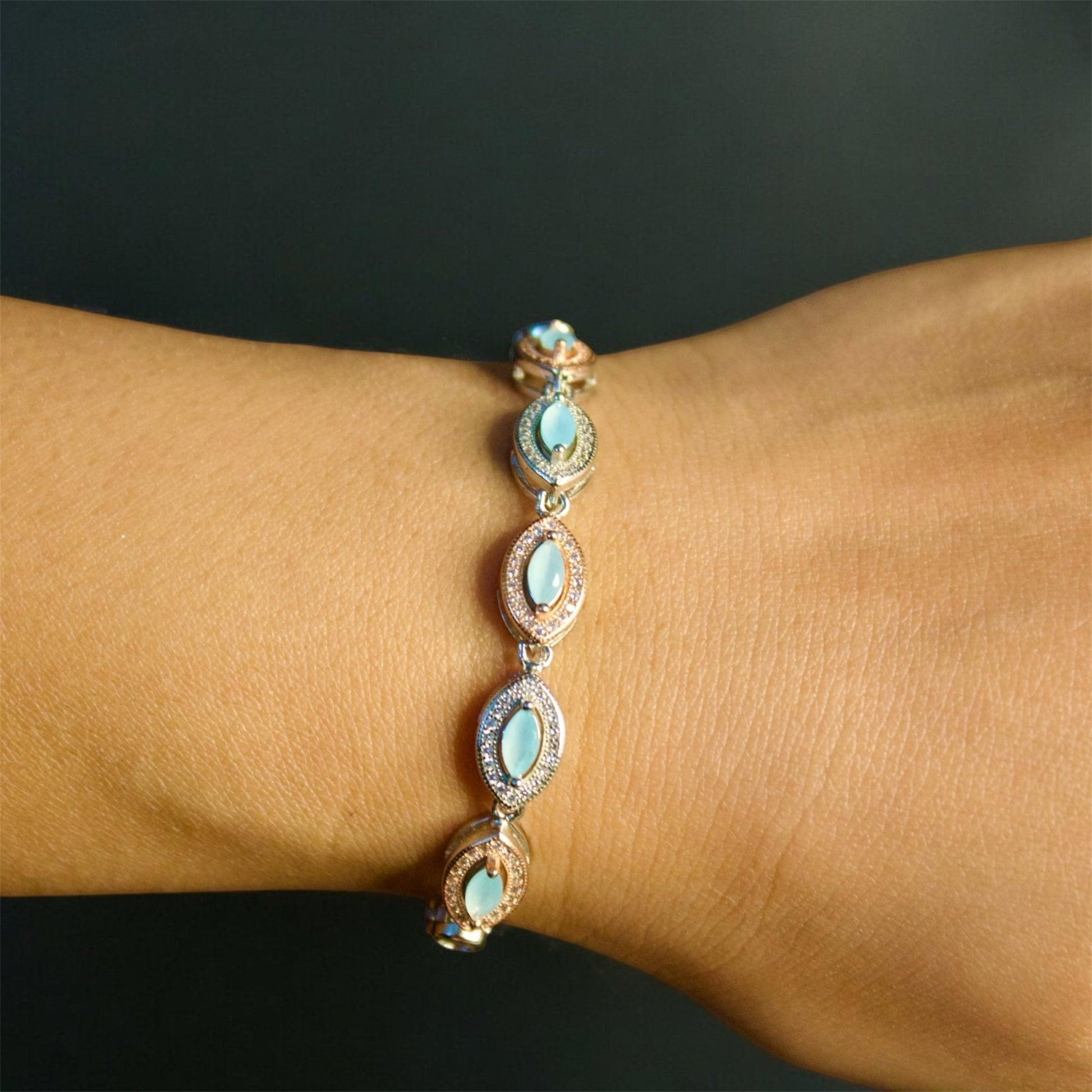 Blue Lagoon Rose Gold and Silver Chain Bracelet - Shineers