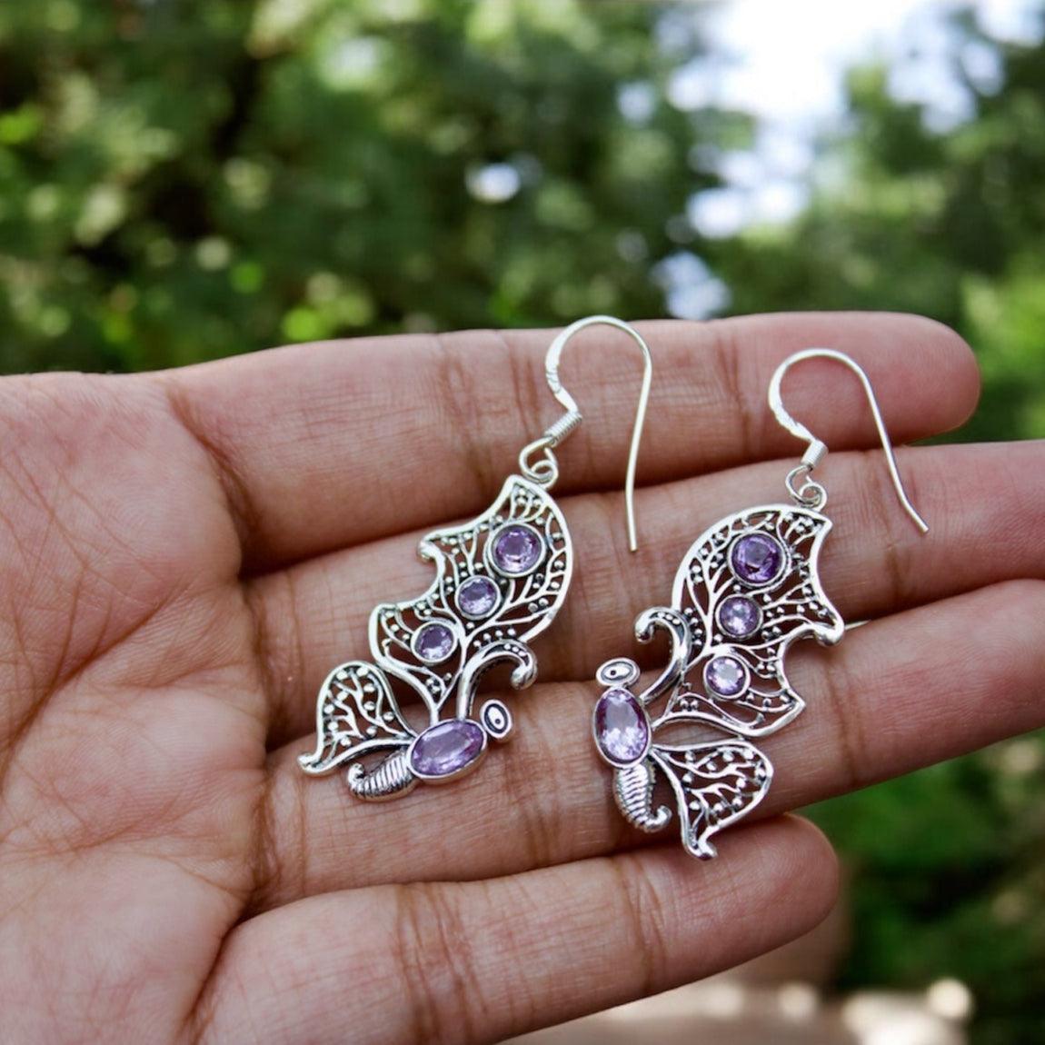 Butterfly Lolite Gemstone 925 Silver Earrings - Shineers