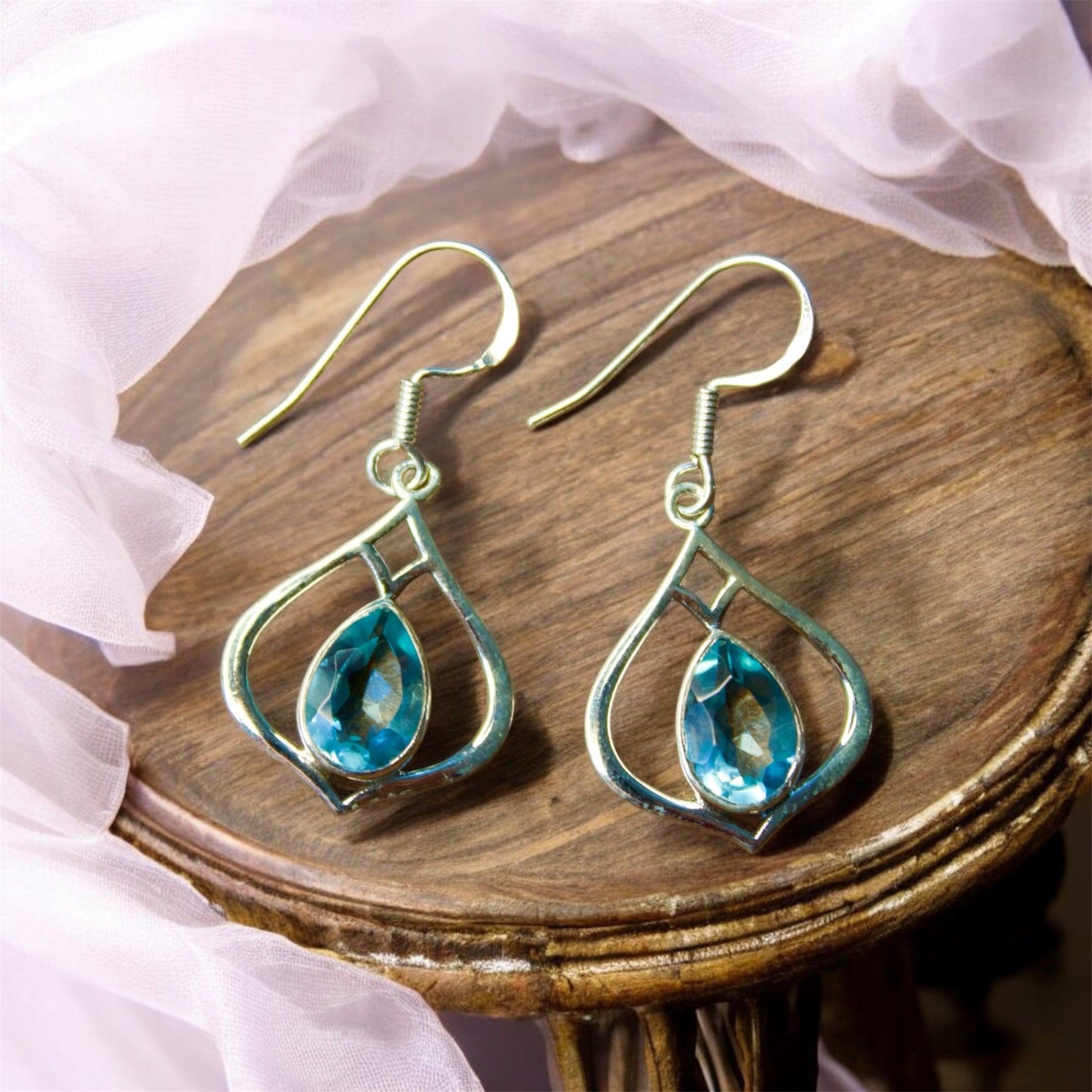 Luminous Blue Topaz 925 Silver Earrings - Shineers