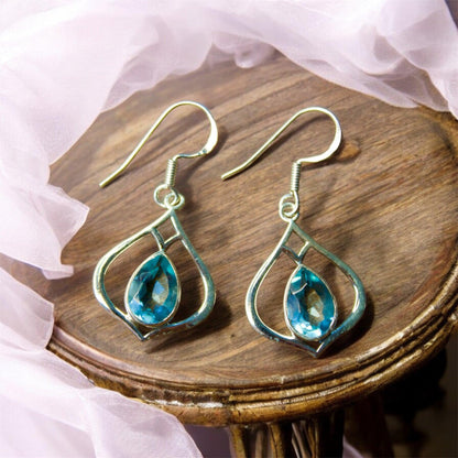 Luminous Blue Topaz 925 Silver Earrings - Shineers
