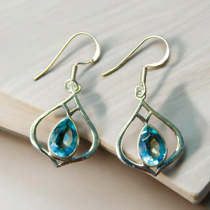 Luminous Blue Topaz 925 Silver Earrings - Shineers