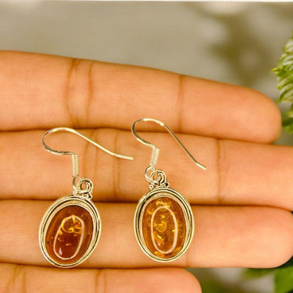 Honey Bliss Amber Gemstone 925 Silver Earrings - Shineers