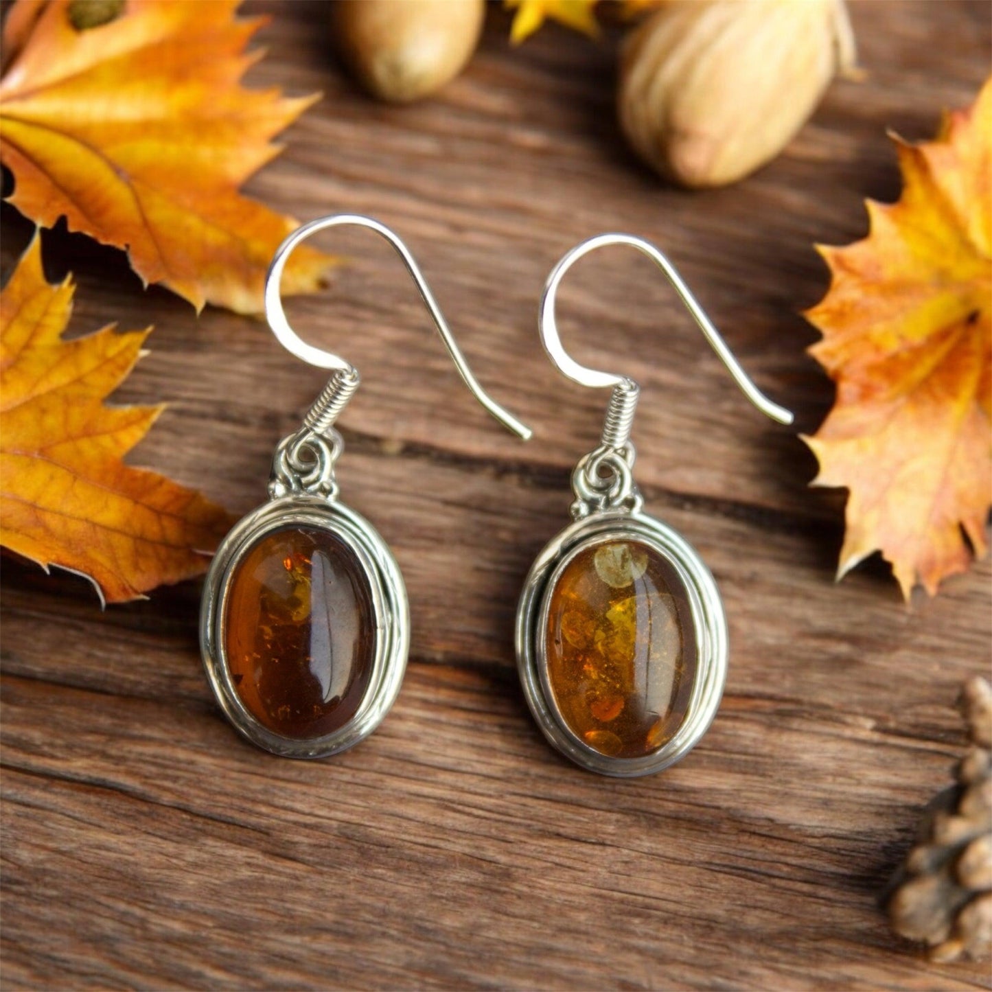 Honey Bliss Amber Gemstone 925 Silver Earrings - Shineers