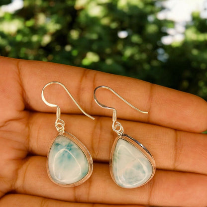 Rain Drop Larimar Gemstone 925 silver earring - Shineers
