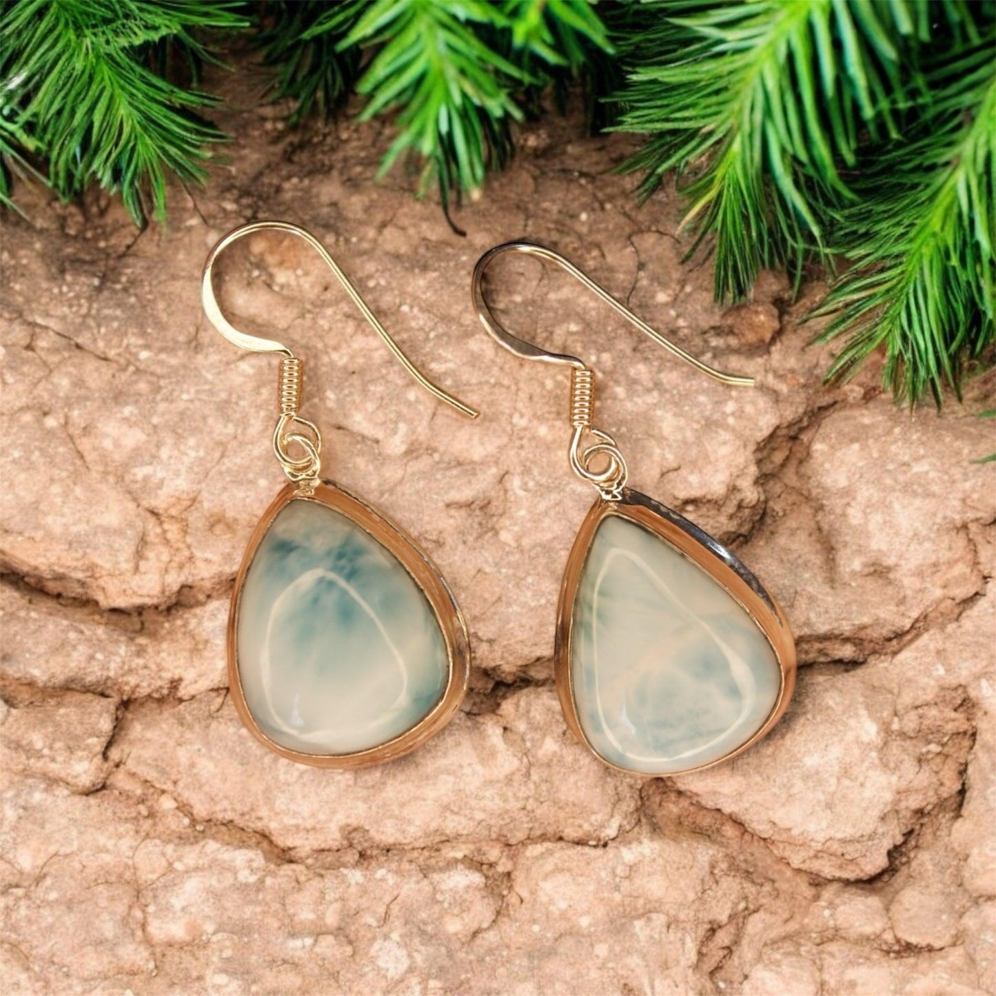 Rain Drop Larimar Gemstone 925 silver earring - Shineers