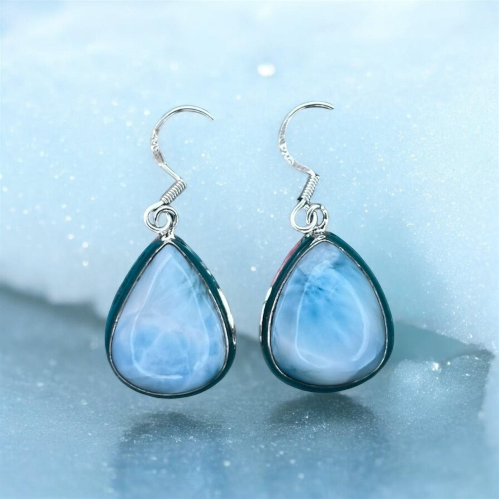 Rain Drop Larimar Gemstone 925 silver earring - Shineers