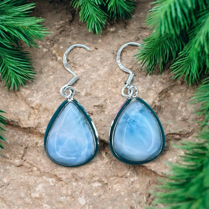 Rain Drop Larimar Gemstone 925 silver earring - Shineers