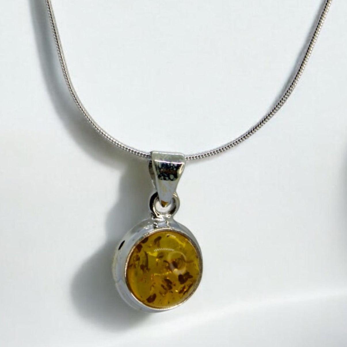 Sunset Amber Gemstone 925 Silver Pendant Chain - Shineers