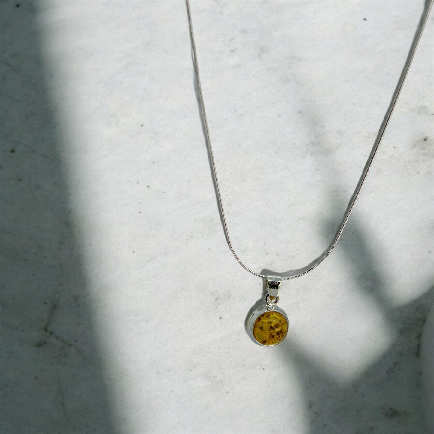 Sunset Amber Gemstone 925 Silver Pendant Chain - Shineers